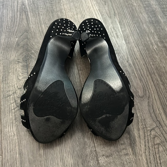 Naughty Monkey High Heels Black Studded 5” heel cutout open toe snake print toe - Picture 4 of 8